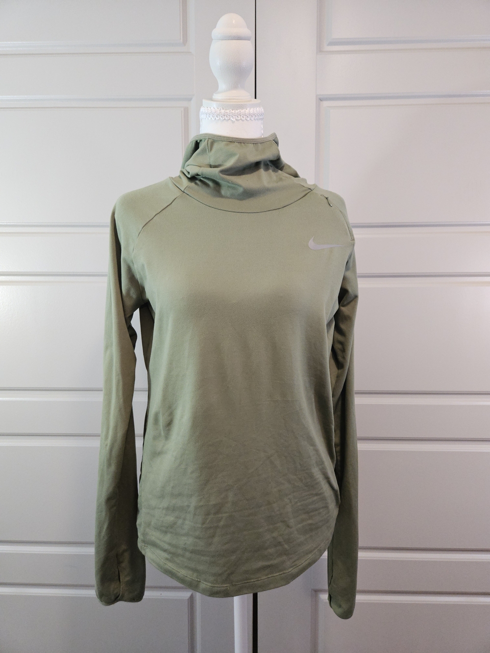 Nike Womens Dry Element Dri-fit Olive Green Hoodie Thumb Holes Running Size M